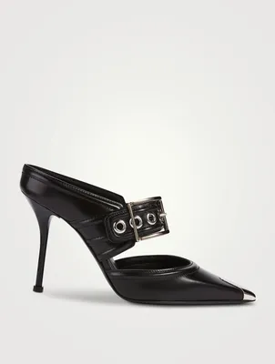 Punk Buckle Leather Mules