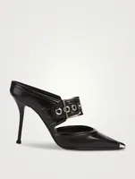 Punk Buckle Leather Mules