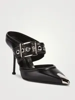 Punk Buckle Leather Mules