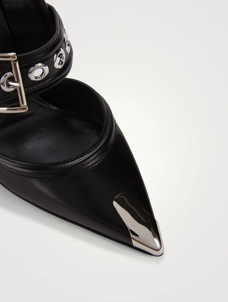 Punk Buckle Leather Mules
