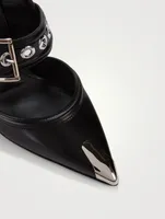 Punk Buckle Leather Mules