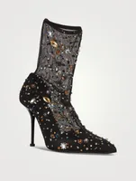 Crystal-Embroidered Mesh Sock Boots