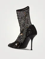 Crystal-Embroidered Mesh Sock Boots