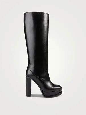 Leather Platform Knee-High Boots