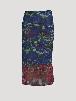 Hemoa Mesh Jersey Midi Skirt Floral Print