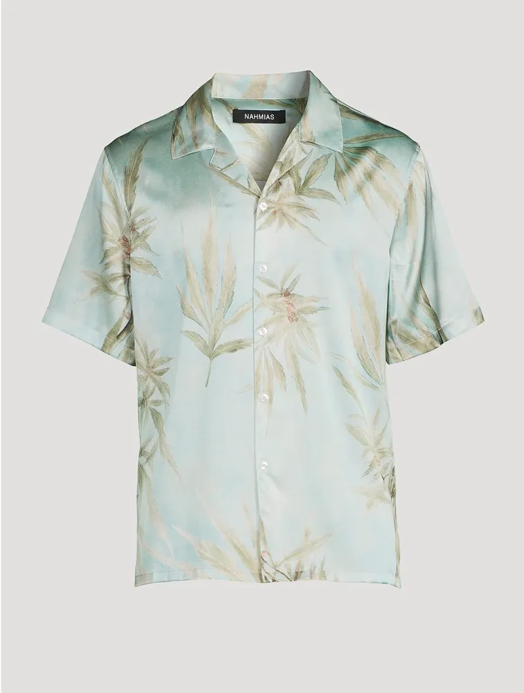 Silk Shirt Leaves Print