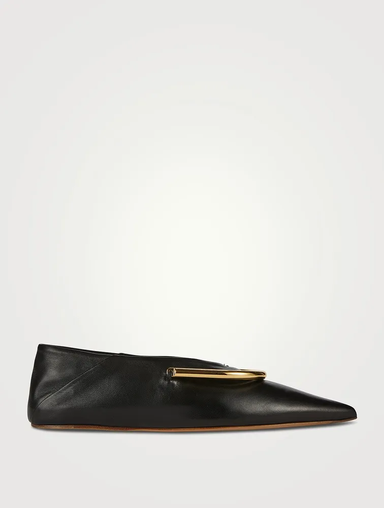 Ring-Embellished Leather Ballerinas