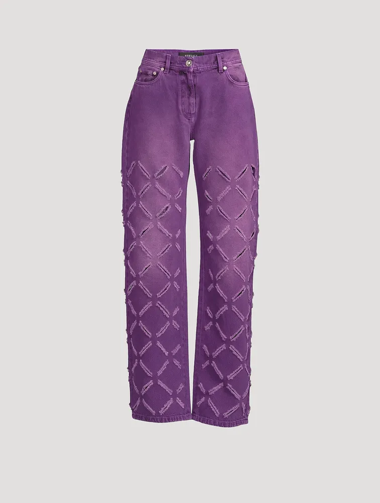 Slashed Medusa Stright-Leg Jeans