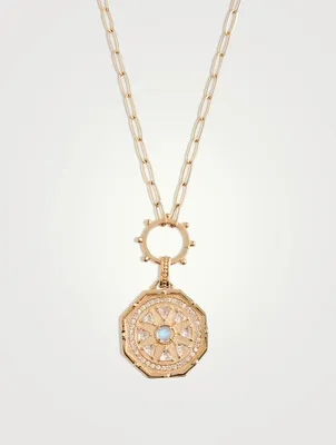 Aztec 14K Gold Octagon Deco Medallion Necklace