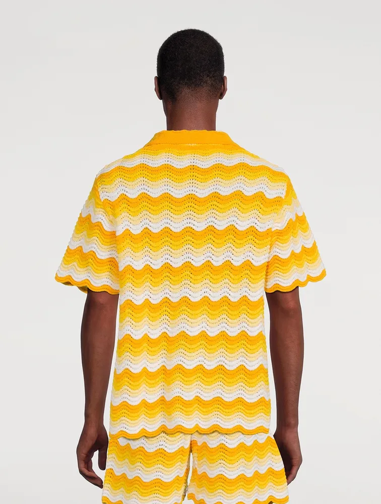 Wavy Gradient Crochet Short-Sleeve Shirt