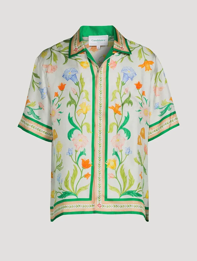 L'Arche Fleurie Silk Short-Sleeve Shirt