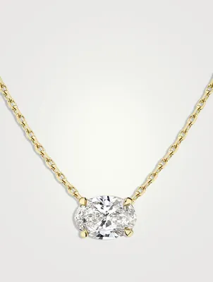 Solitaire 14K Gold Oval Lab Grown Diamond Necklace