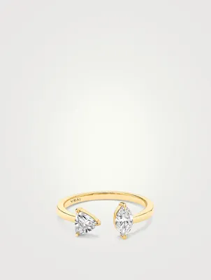 Stacking 14K Gold Trillion And Marquise Mixed Lab Grown Diamond Cuff Ring