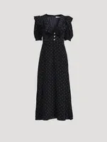 Ruffled Silk Dress Polka Dot Print