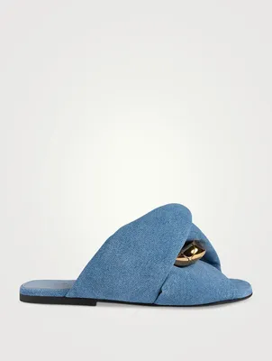 Chain Twist Denim Slide Sandals