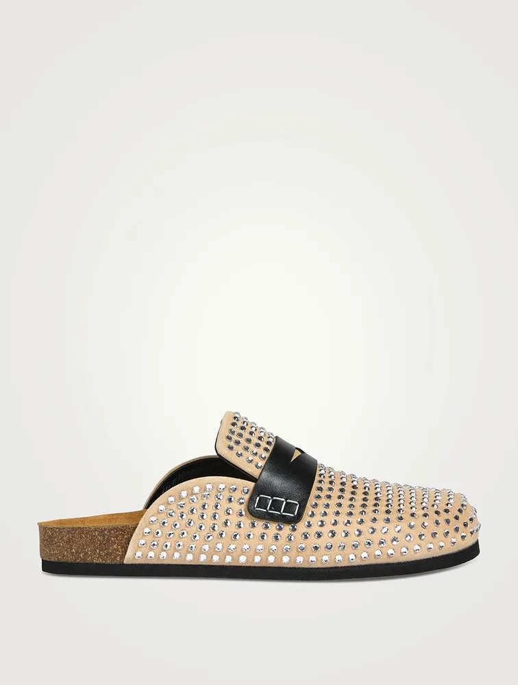 Crystal Suede Loafer Mules