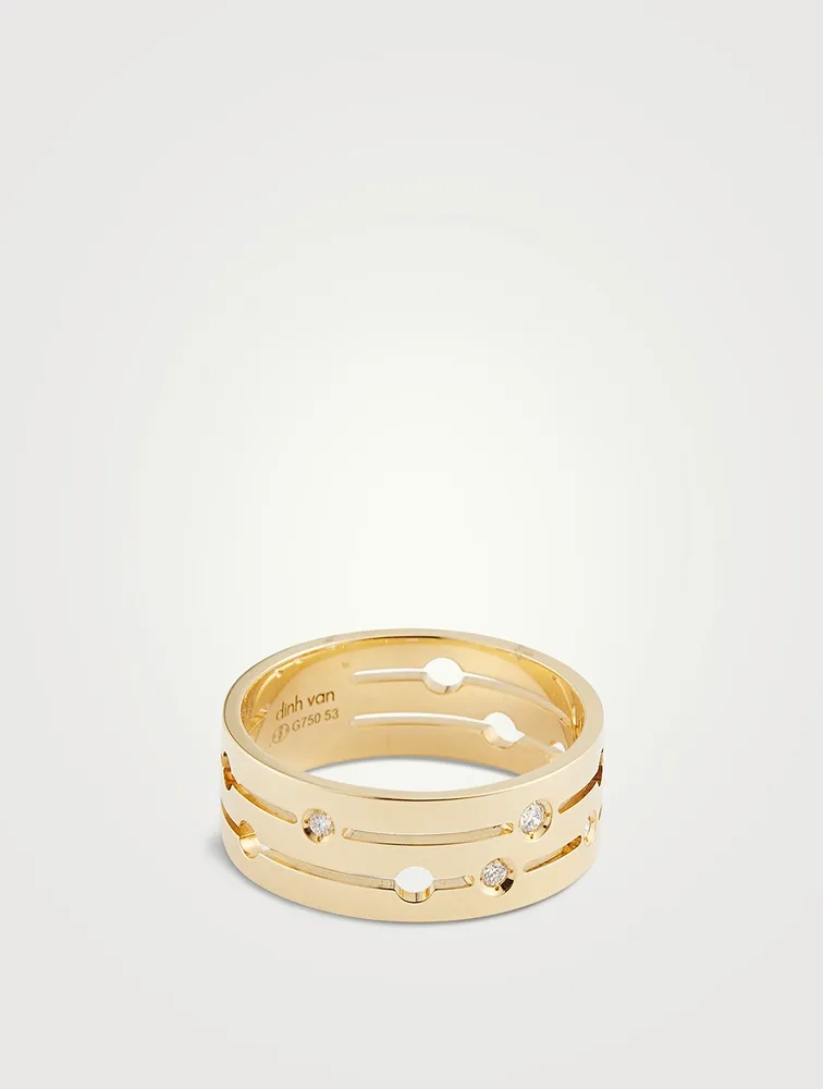 Medium Pulse 18K Gold Ring With Diamonds