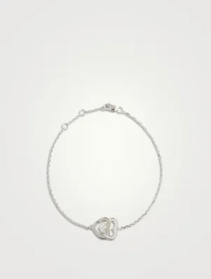 Double Cœurs R10 18K White Gold Chain Bracelet With Half Pavé Diamonds