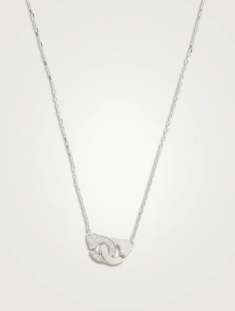 Menottes R8 Chain 18K White Gold Necklace With Half Pavé Diamonds