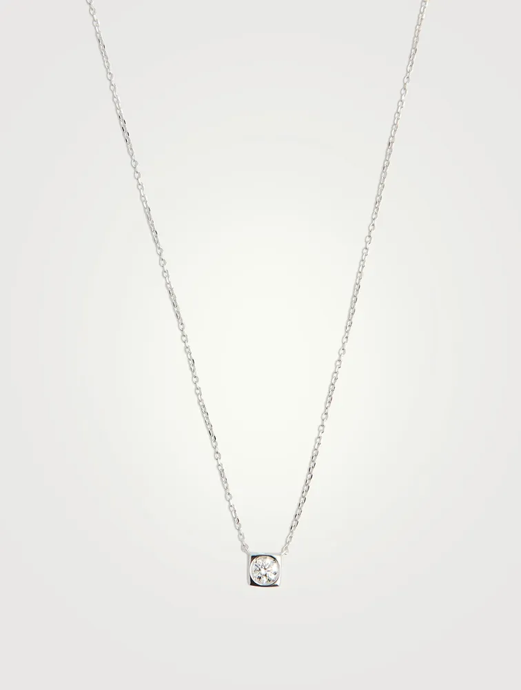 Medium Le Cube Diamant 18K White Gold Necklace With Diamond