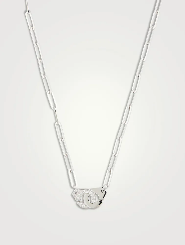 Menottes R12 18K White Gold Chain Necklace With Half Pavé Diamonds