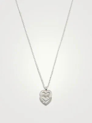 Double Cœurs 18K White Gold R10 Necklace With Half Pavé Diamonds