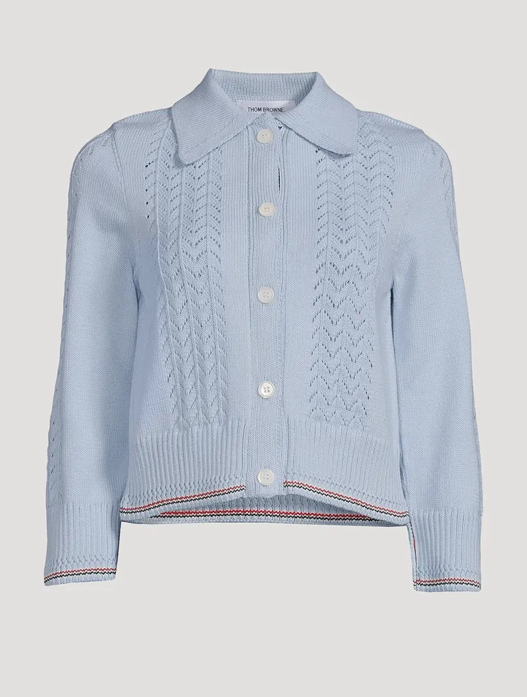 Cotton Pointelle Cropped Polo Cardigan