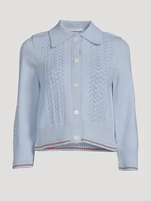 Cotton Pointelle Cropped Polo Cardigan