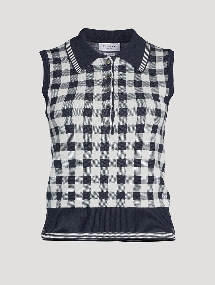 Gingham Jacquard Silk Polo Shirt