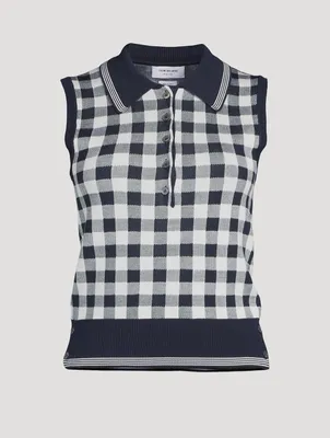 Gingham Jacquard Silk Polo Shirt