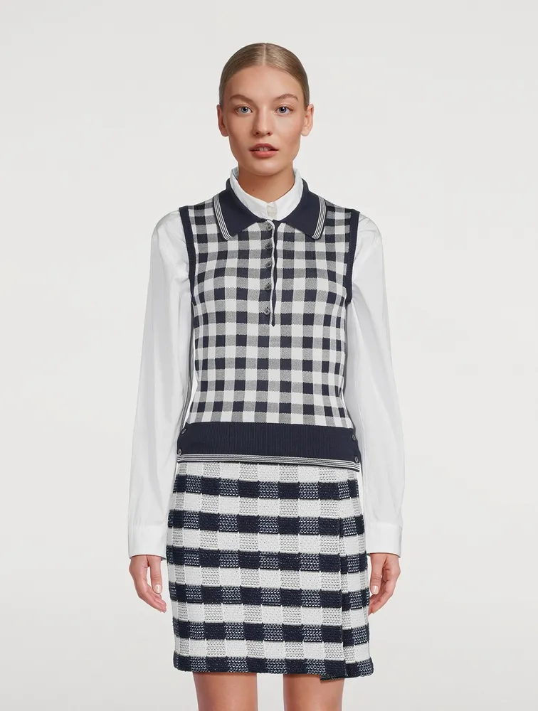 Gingham Jacquard Silk Polo Shirt