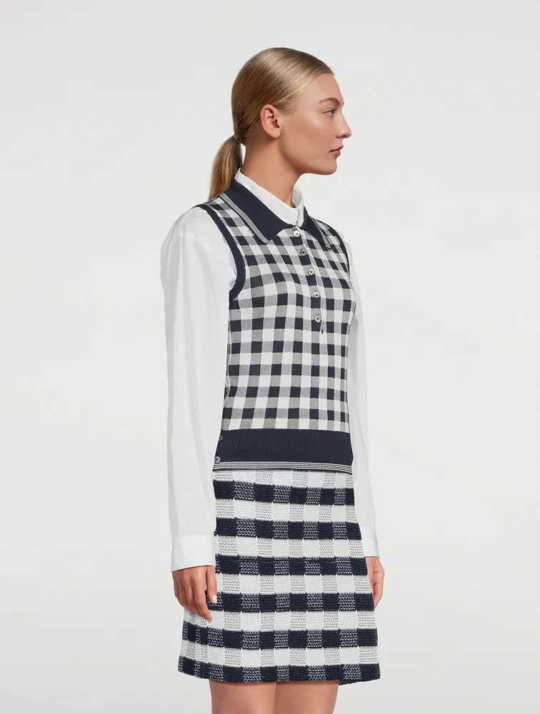 Gingham Jacquard Silk Polo Shirt