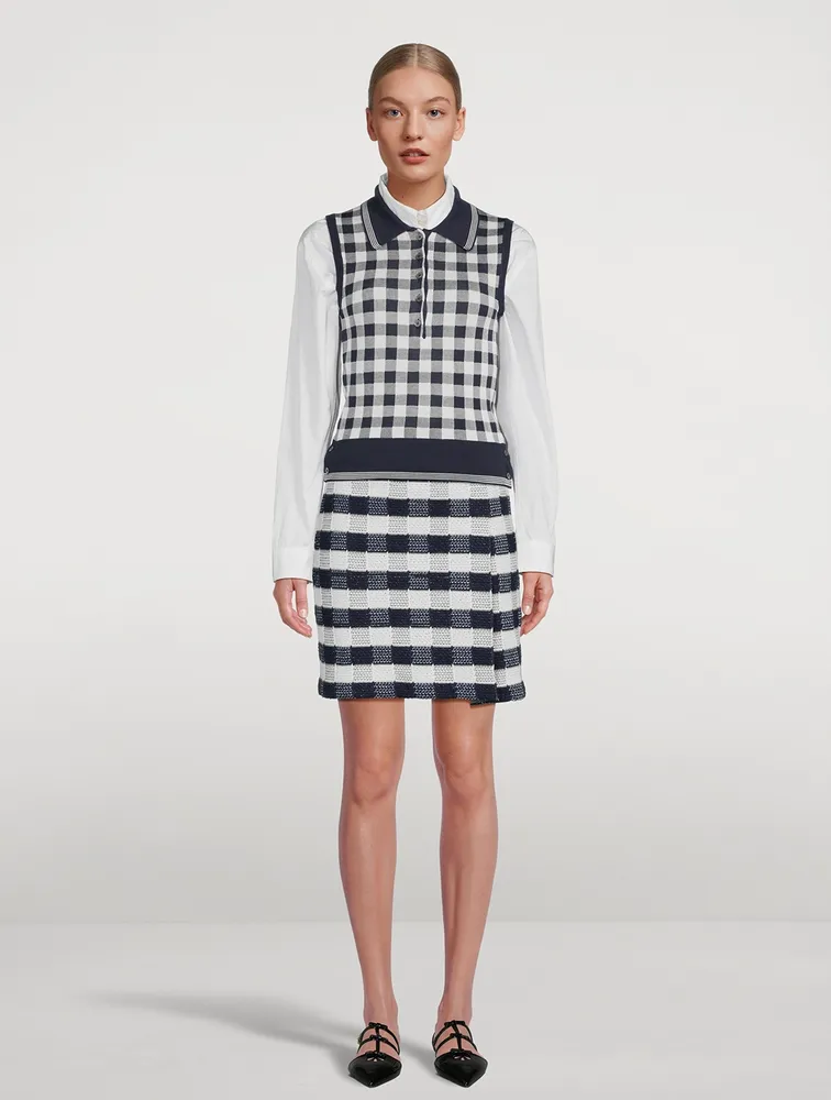 Gingham Jacquard Silk Polo Shirt