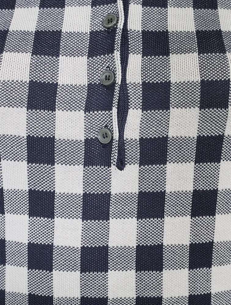 Gingham Jacquard Silk Polo Shirt