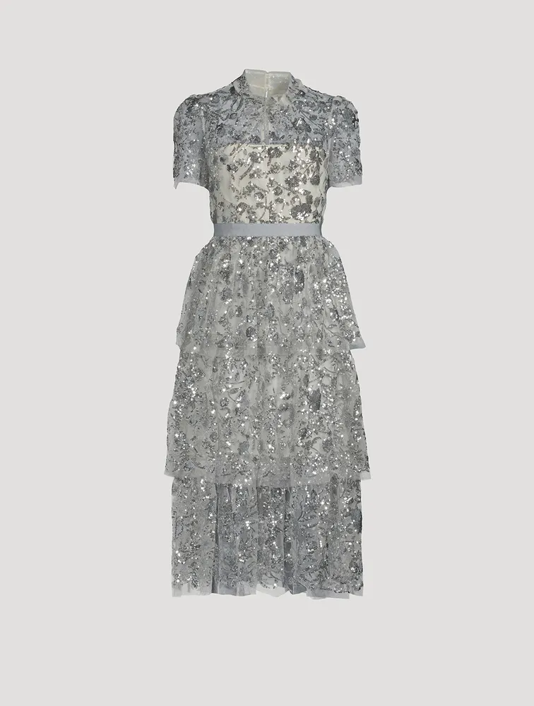 Sequinned Tiered Midi Dress