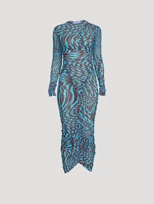 Mesh Midi Dress Star Print