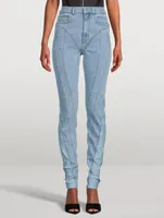 Bi-Material Spiral Skinny Jeans