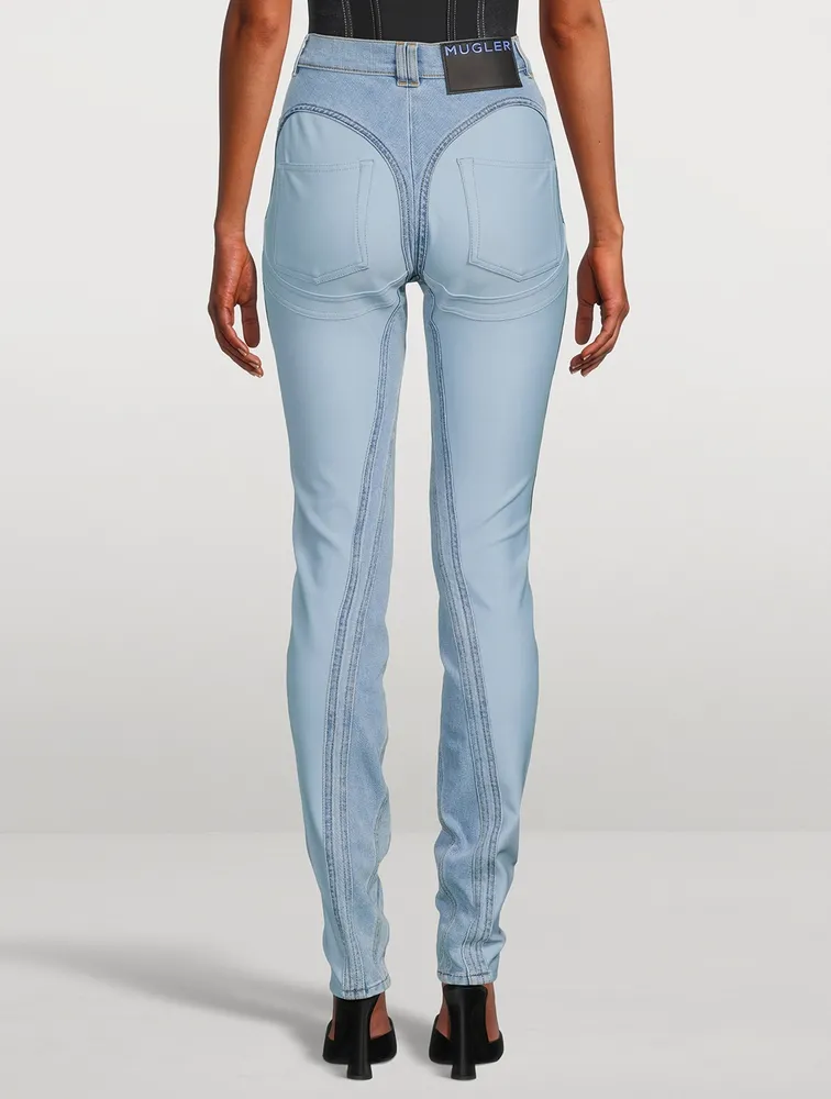 Bi-Material Spiral Skinny Jeans