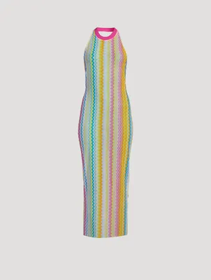 Halter Mesh Midi Dress Zig-Zag Print
