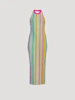 Halter Mesh Midi Dress Zig-Zag Print