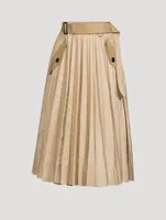 Cotton Gabardine Pleated Midi Skirt