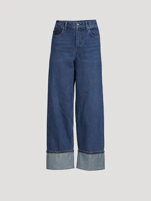 Crystal-Cuff Wide-Leg Jeans
