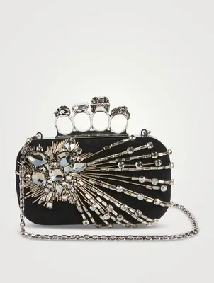 Skull Four-Ring Crystal-Embellished Leather Clutch