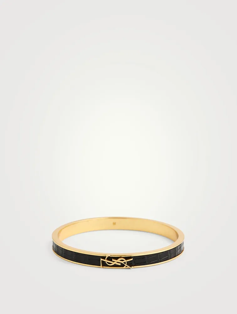 YSL Monogram Lizard-Embossed Leather Bangle Bracelet