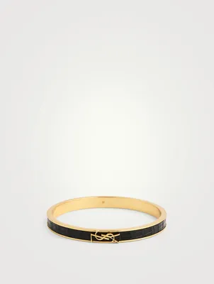 YSL Monogram Lizard-Embossed Leather Bangle Bracelet