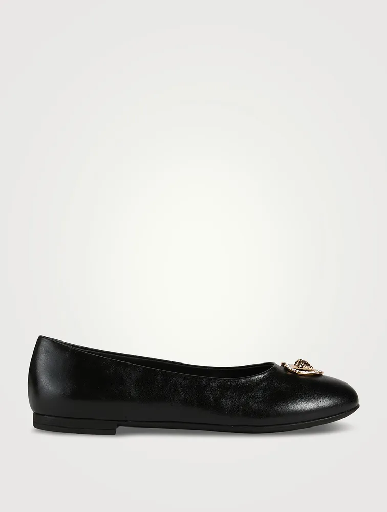 Crystal Heart Medusa Leather Ballerina Flats