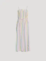 Cotton Midi Dress Striped Print