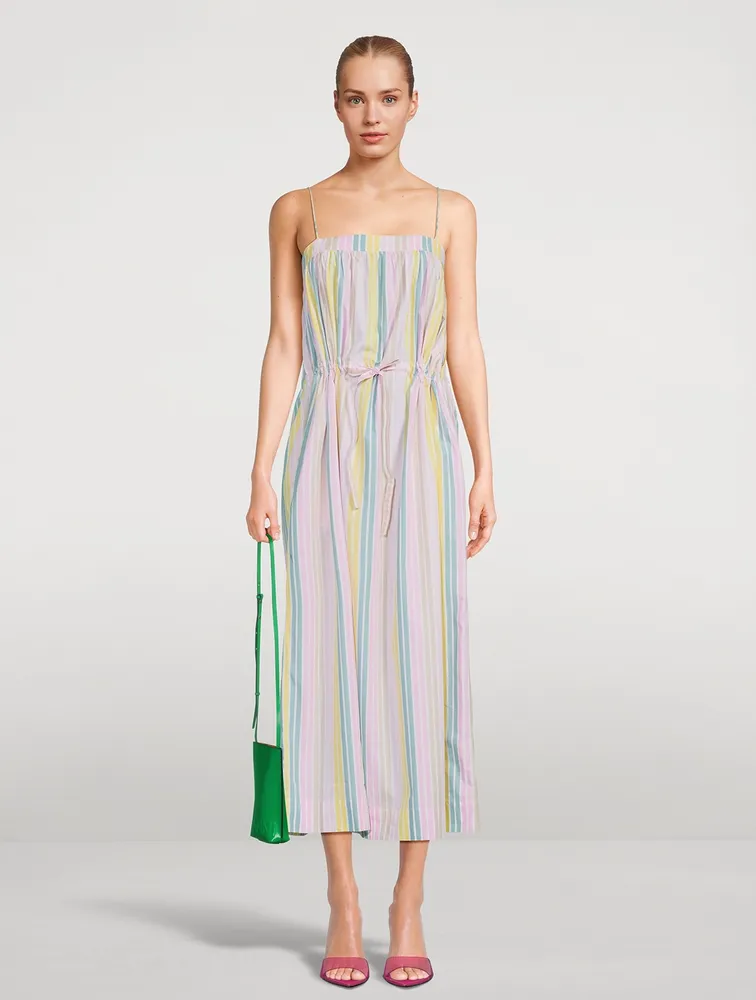 Cotton Midi Dress Striped Print