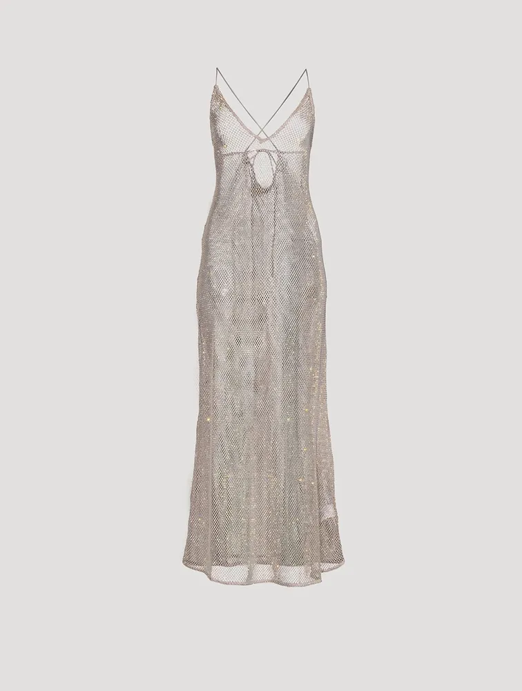 Embellished Mesh Long Dress