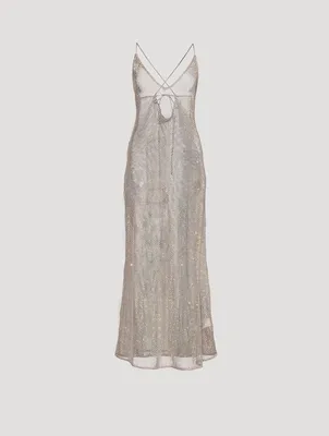 Embellished Mesh Long Dress